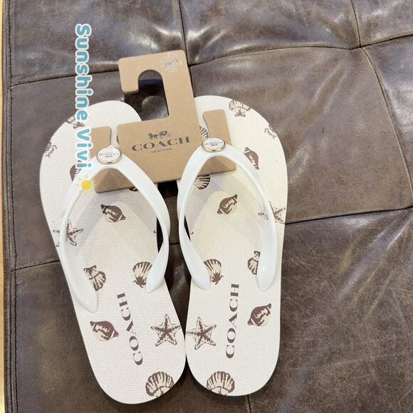 NWT Coach Zayn Flip Flop With Shell Print CBM87 Chalk US 7 - Picture 1 of 8